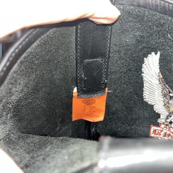 Harley Davidson Black Leather Boots Harness Embroider Eagle Logo SQ Toe- Men’s 9 - Picture 9 of 12